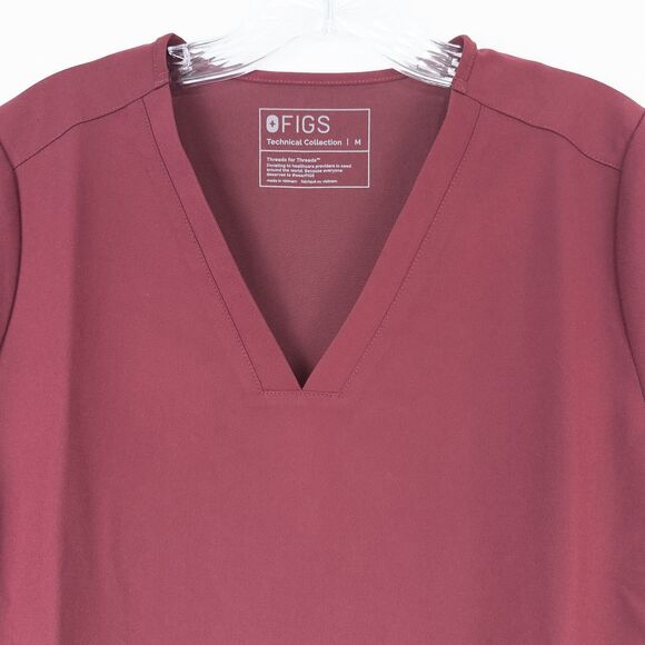 Figs Technical Collection Casma Three Pocket Scrub Top Womens Medium Burgundy - Picture 8 of 14